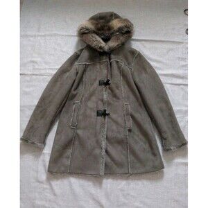 Chadwick's Women's Vintage Hooded Faux Fur Suede Winter Parka Coat Large Y2K